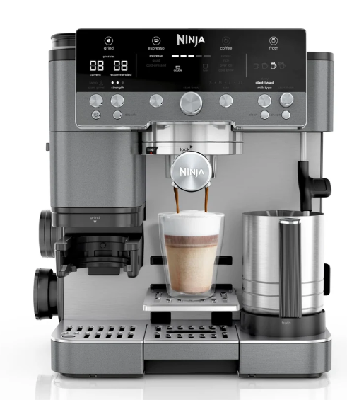 Ninja Luxe Premier 3-in-1 Coffee Machine, for Espresso, Cold Brew & Filter Coffee, 4 Automatic Frothing Settings, Grey-Metal, ES601EUGM