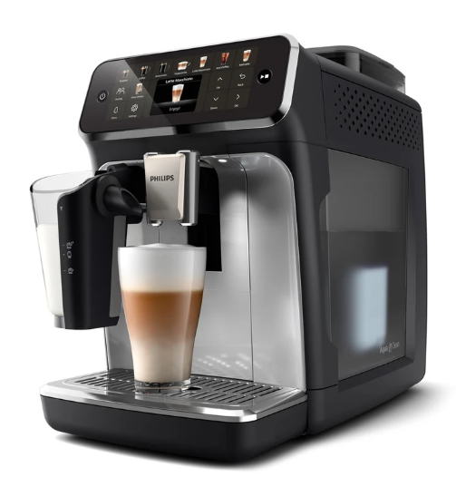 Philips Series 5500 Fully Automatic Coffee Machine – LatteGo Milk System, 20 Hot and Cold Coffee Specialties, 40% Quieter with SilentBrew, QuickStart, Black and Silver (EP5546/70)